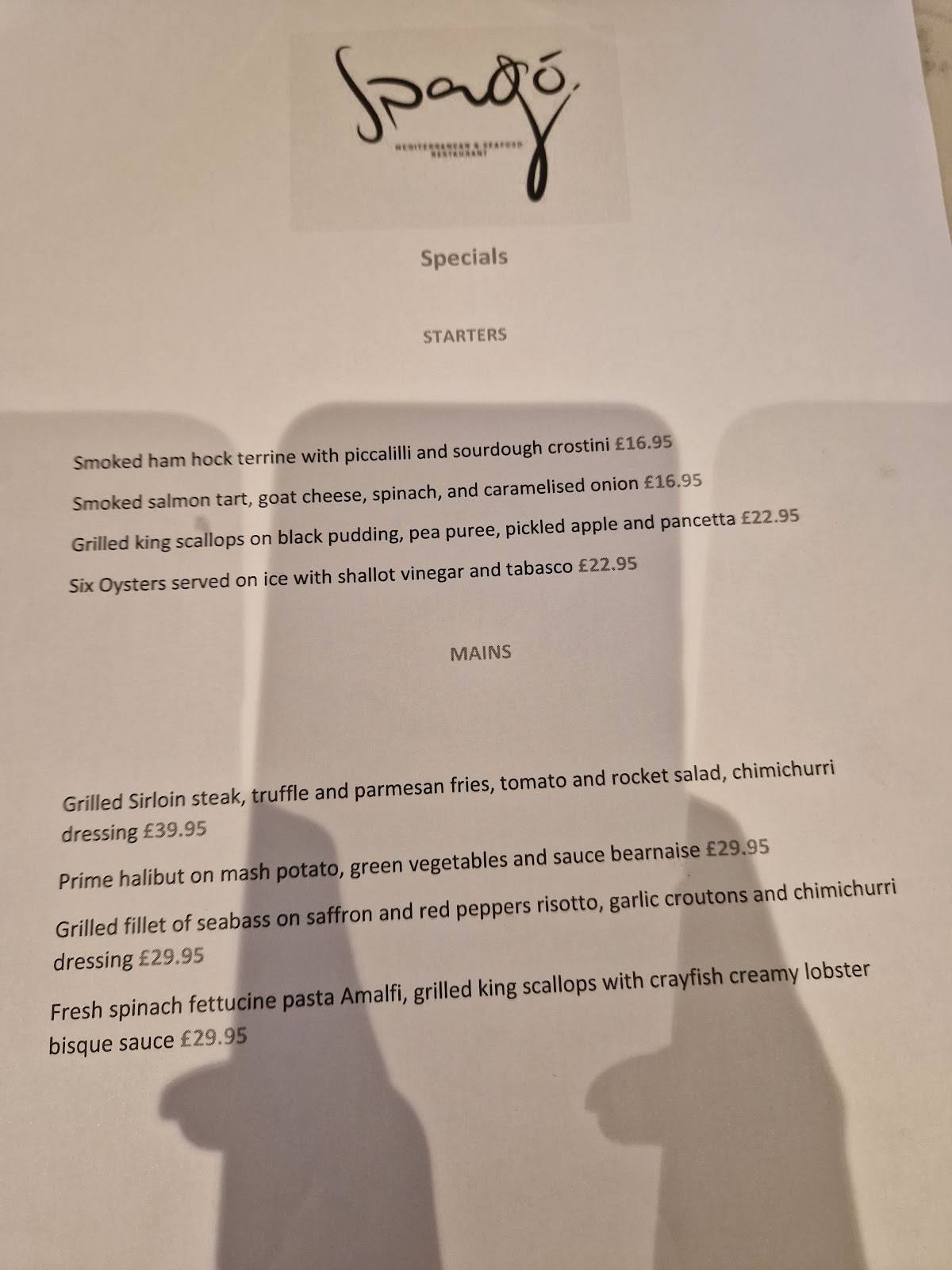 Spagó Mediterranean & Seafood Restaurant меню