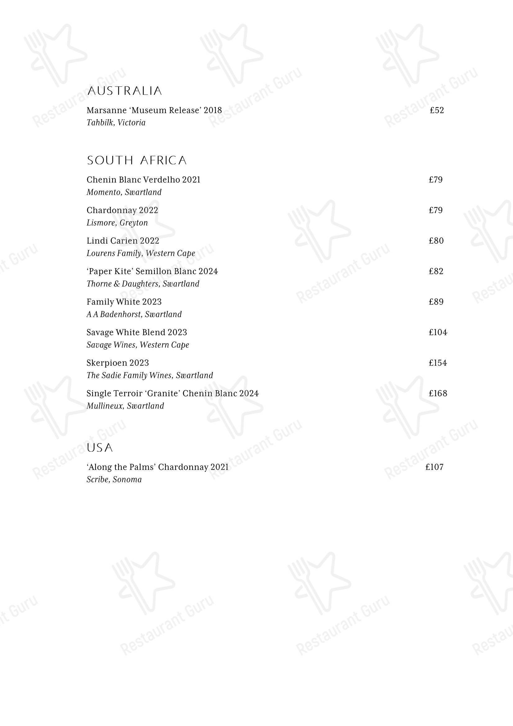 Spring Restaurant в Лондоне - Основное меню
