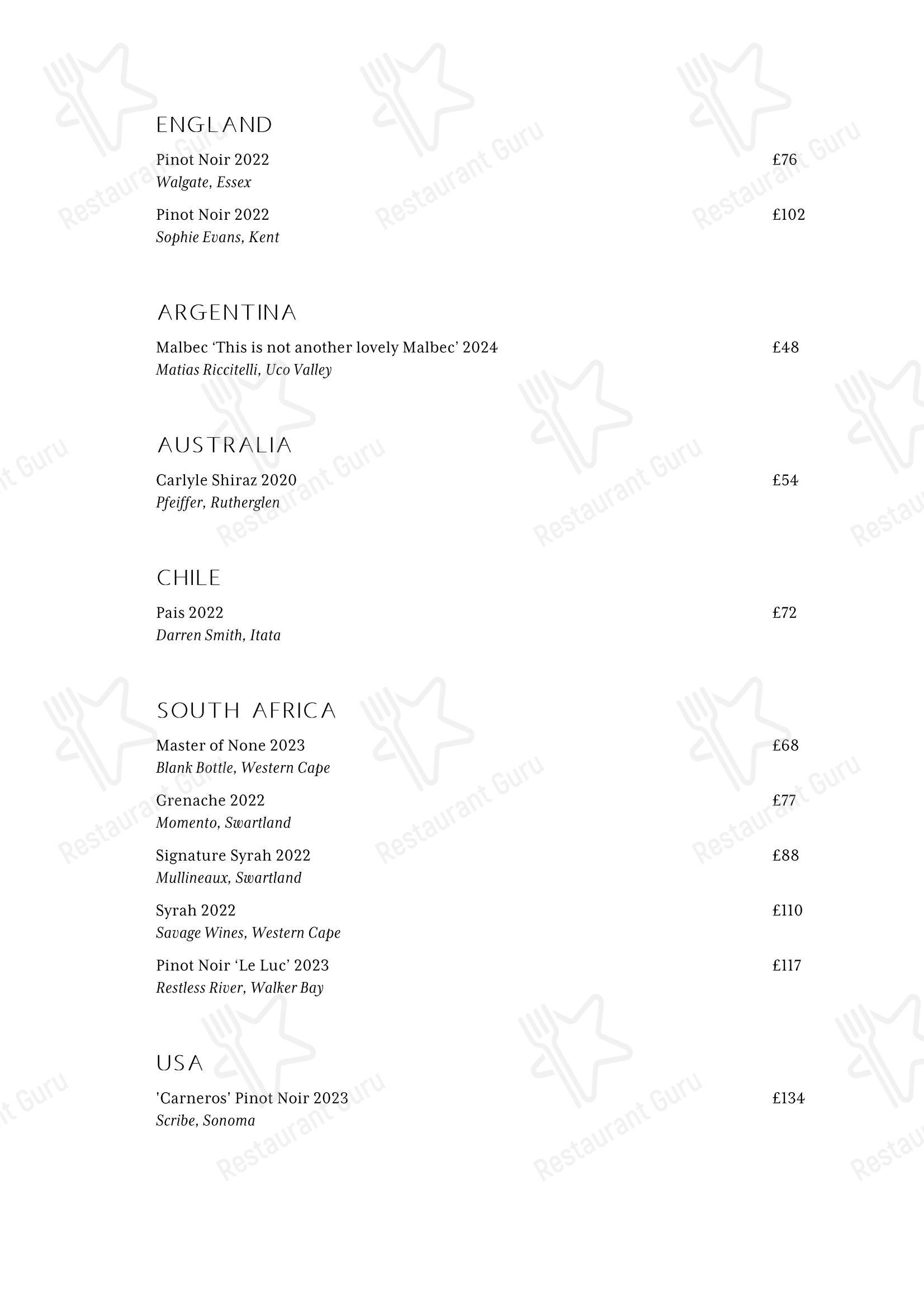 Spring Restaurant в Лондоне - 菜单