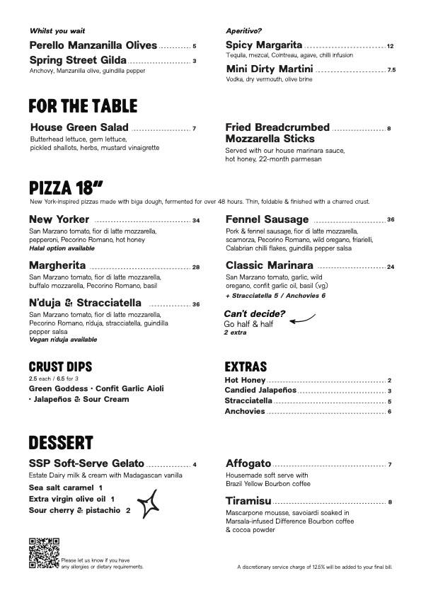 Spring Street Pizza меню