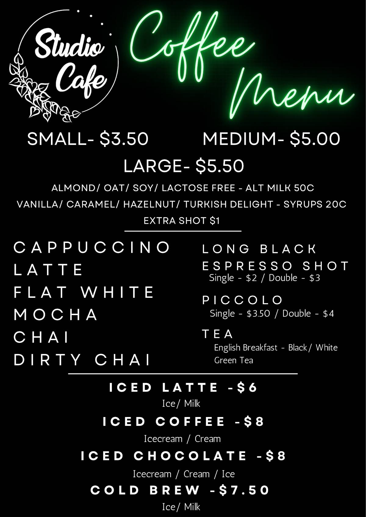 Studio Cafe Innisfail меню