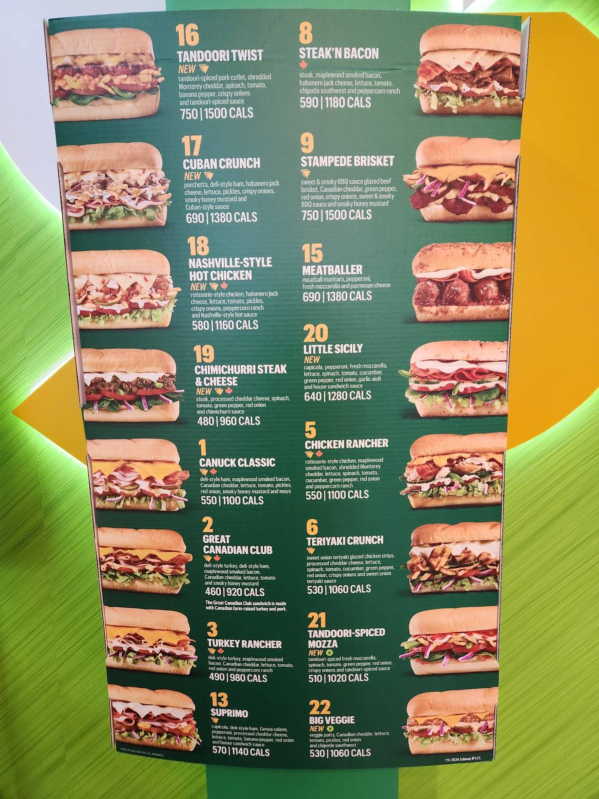 Subway меню