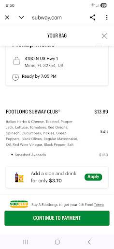 Subway меню