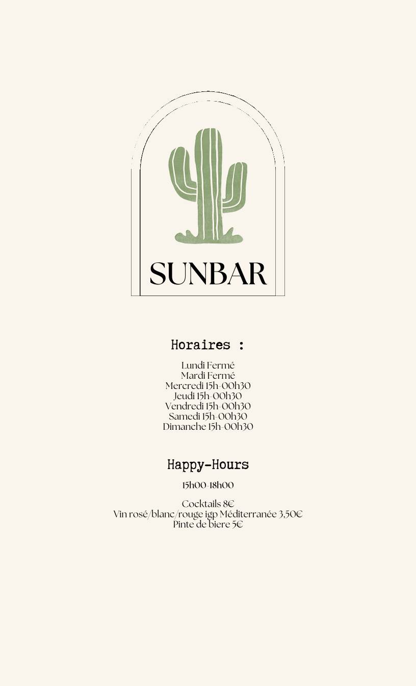 Sunbar меню