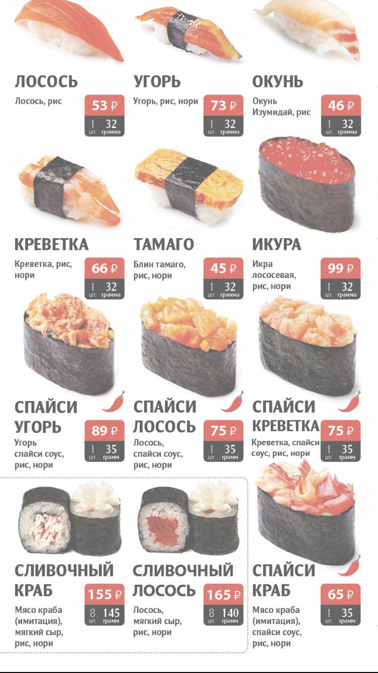 Суши Место меню