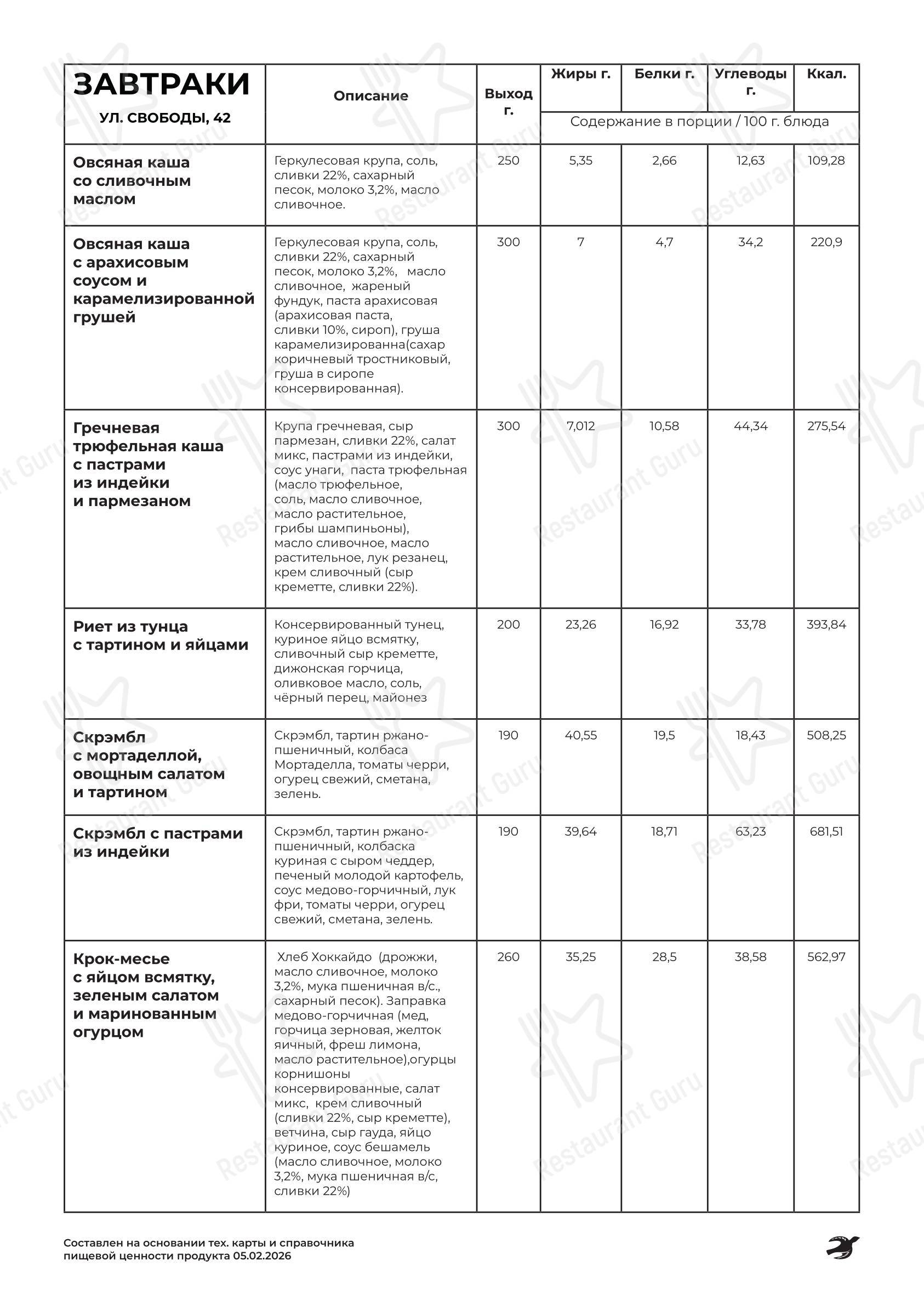 Меню ресторана Свет и Заря - Меню напитков