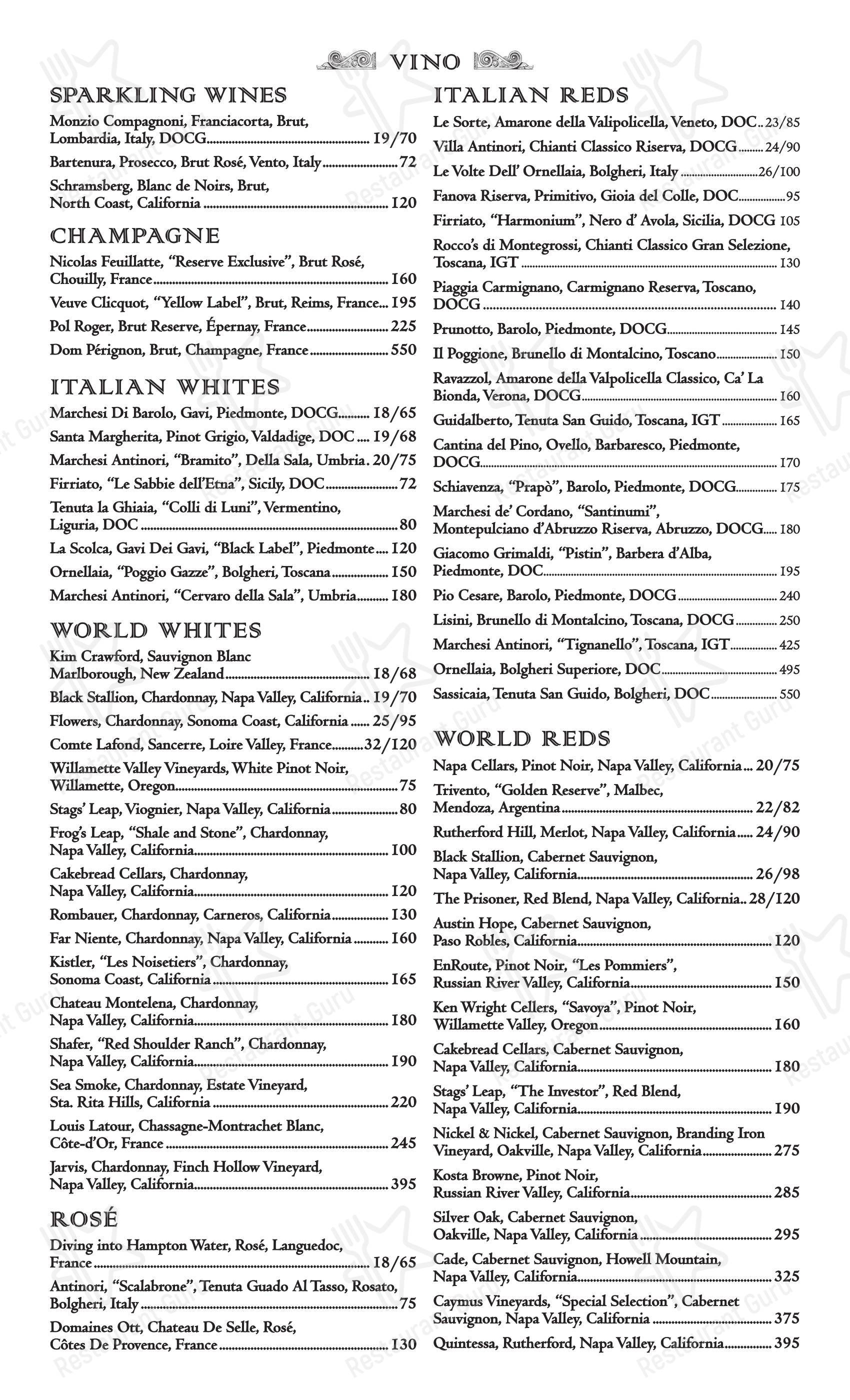 Меню паба и бара Tavolena Ristorante - Dinner Menu