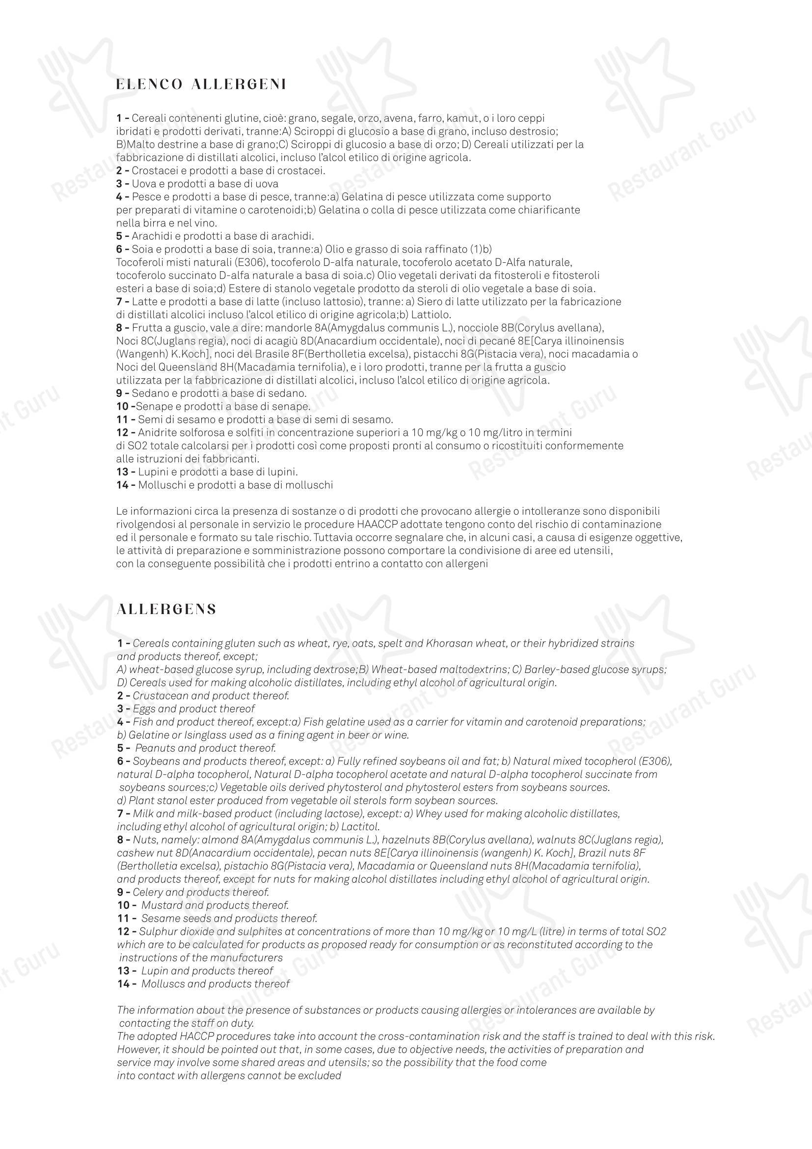 Основное меню ресторана Terrazza del Professore