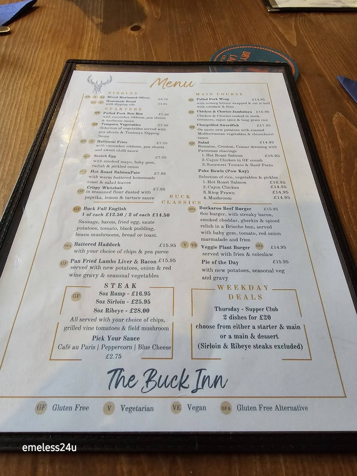 The Buck Inn меню