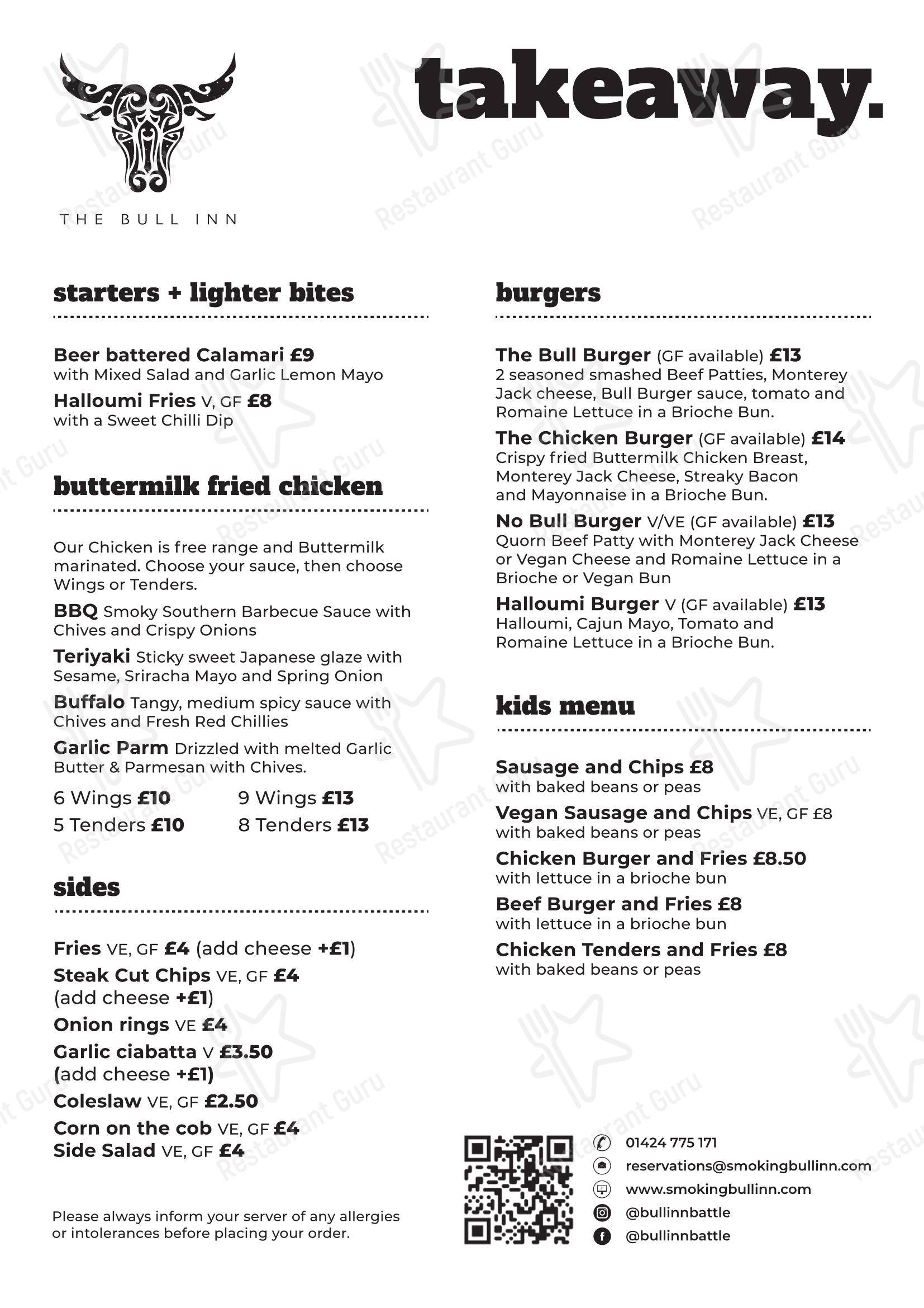 Wine Menu паба и бара The Bull Inn Battle в Баттле