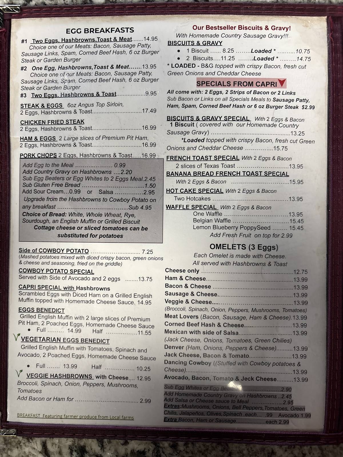 The Capri Restaurant меню