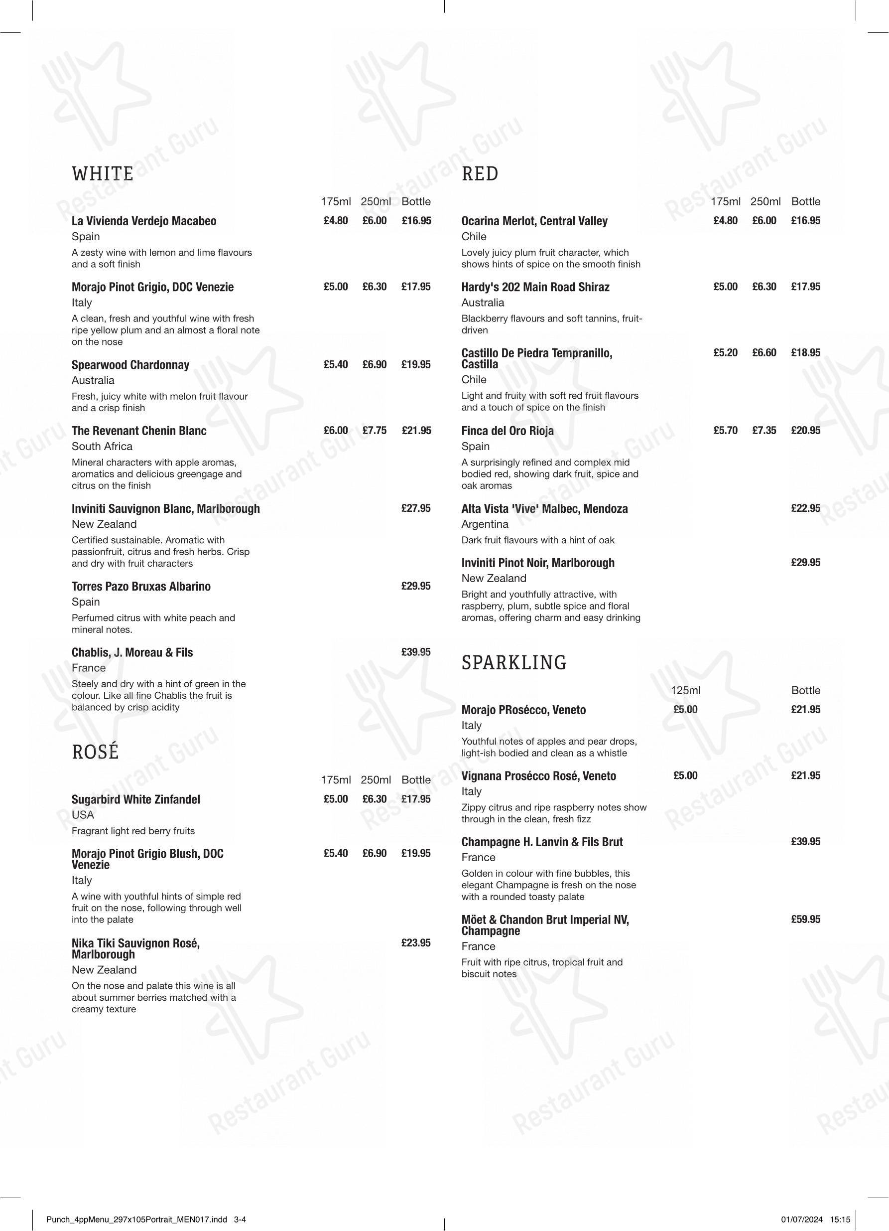 Меню паба и бара The Castle Inn Country Pub