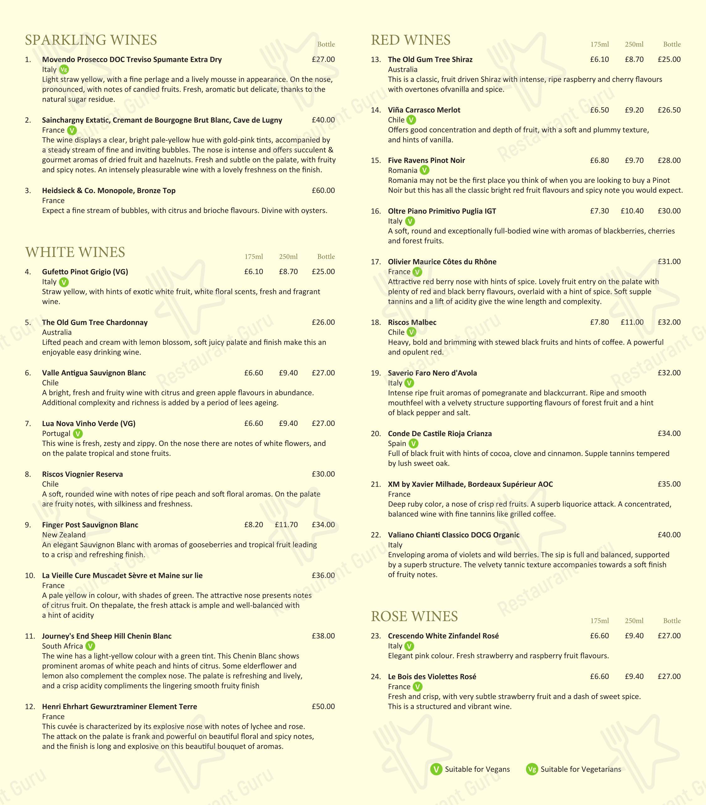 Меню напитков паба и бара The Crown Inn Elton