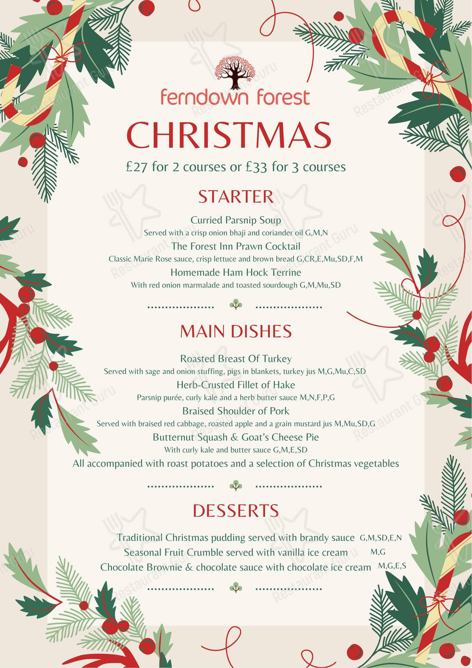 Lunch Menu паба и бара The Forest Inn