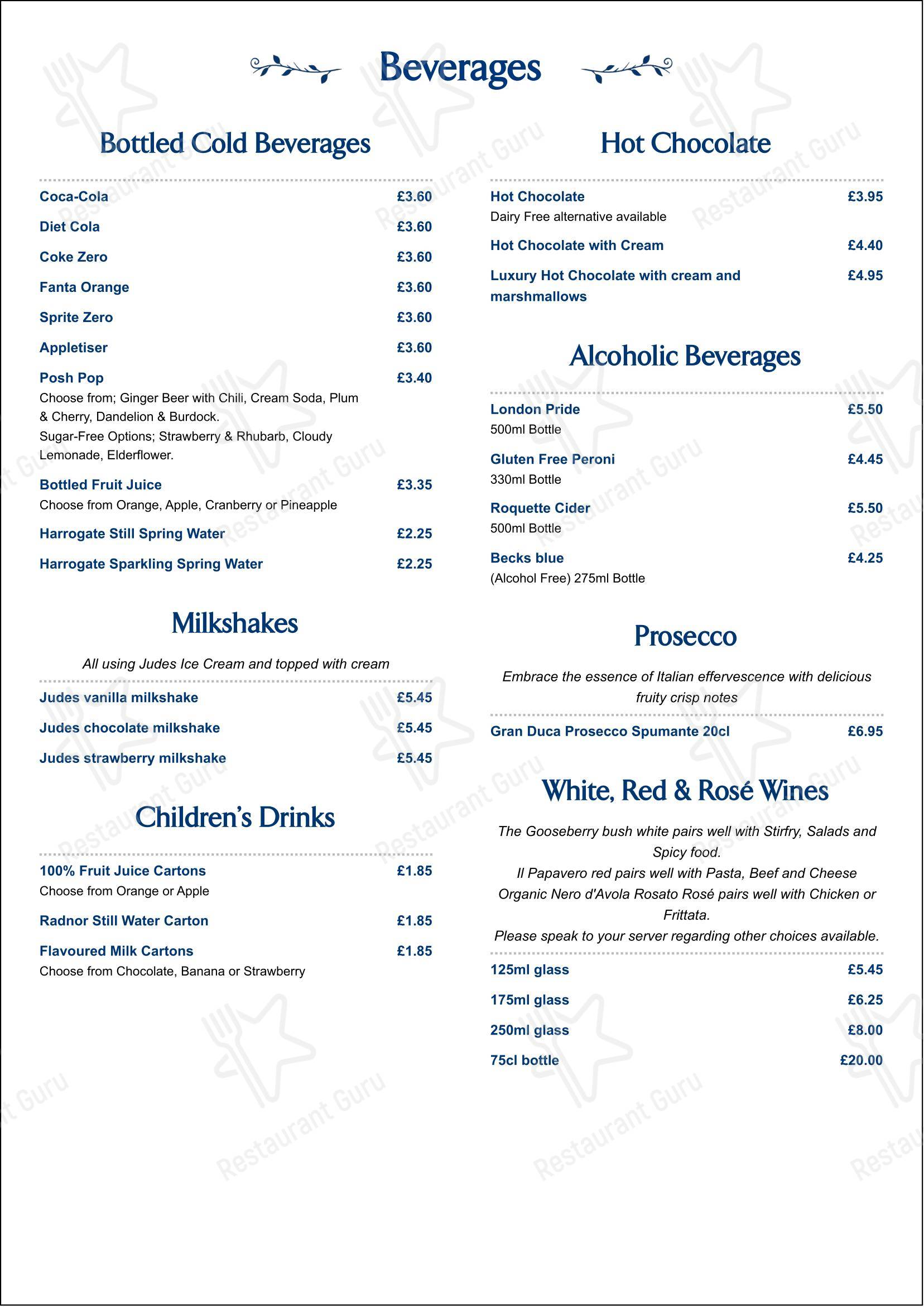 The Parlour at Springfields Home & Garden в Спалдинге - Меню напитков