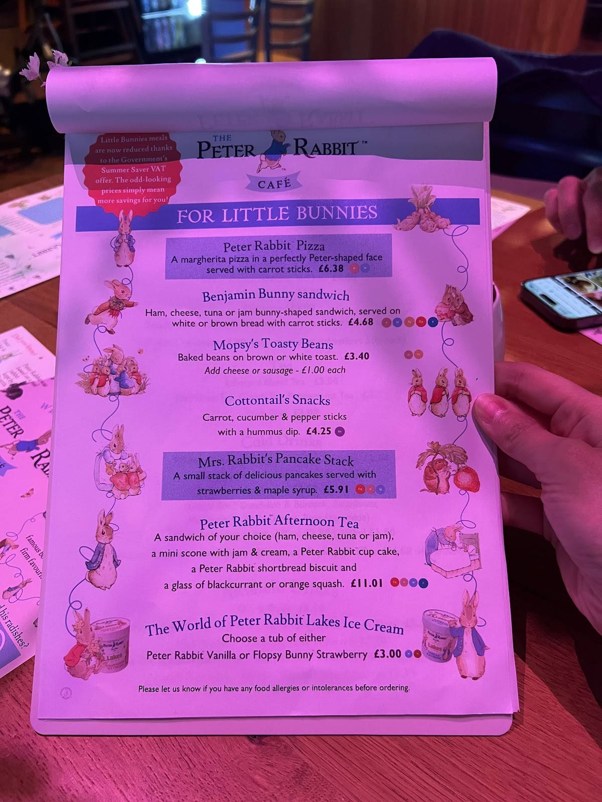The Peter Rabbit Café меню