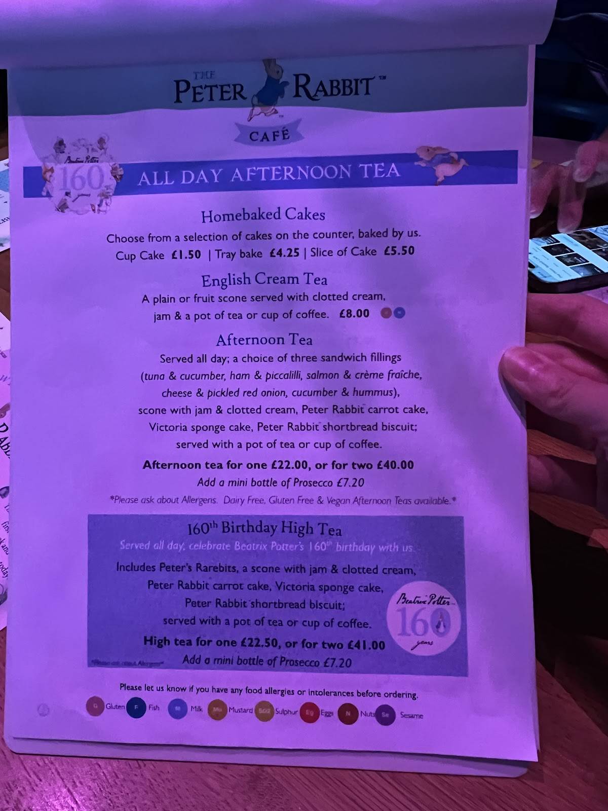 The Peter Rabbit Café меню