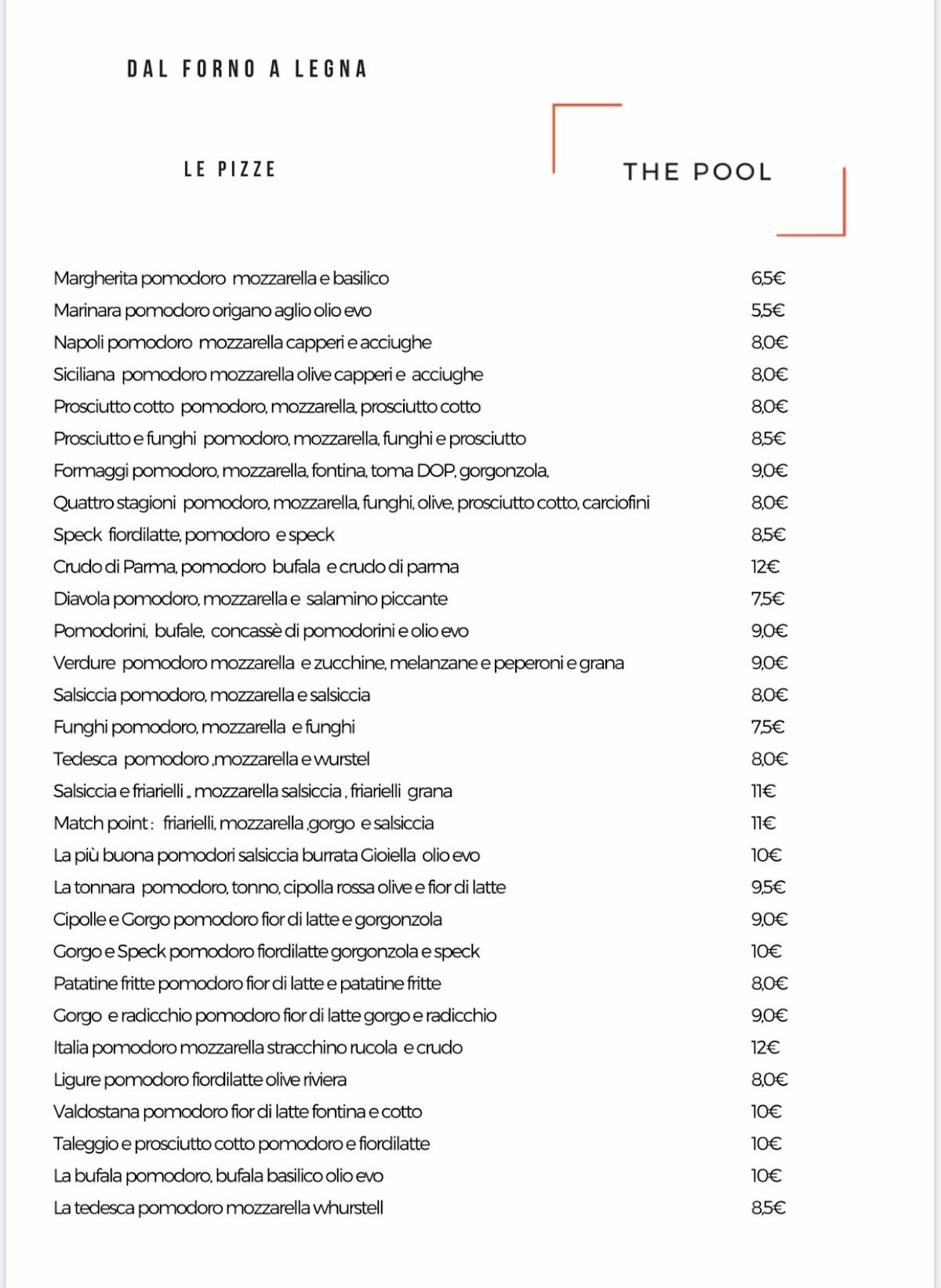 The Pool Restaurant меню