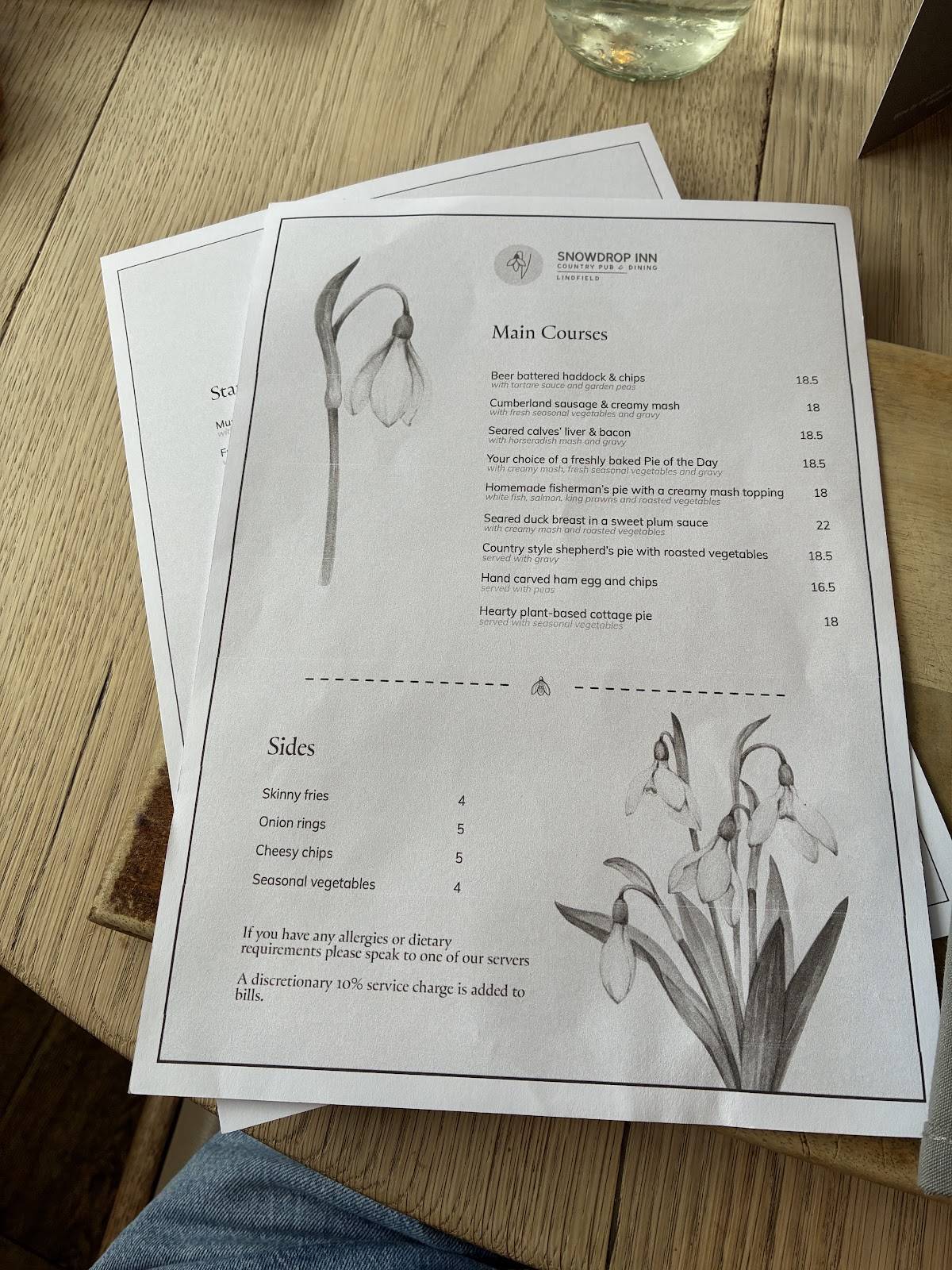 The Snowdrop Inn меню