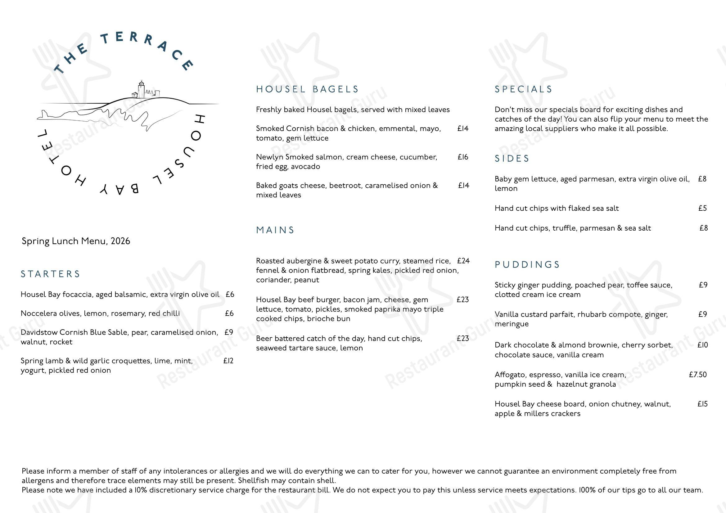 Меню напитков ресторана The Terrace Restaurant
