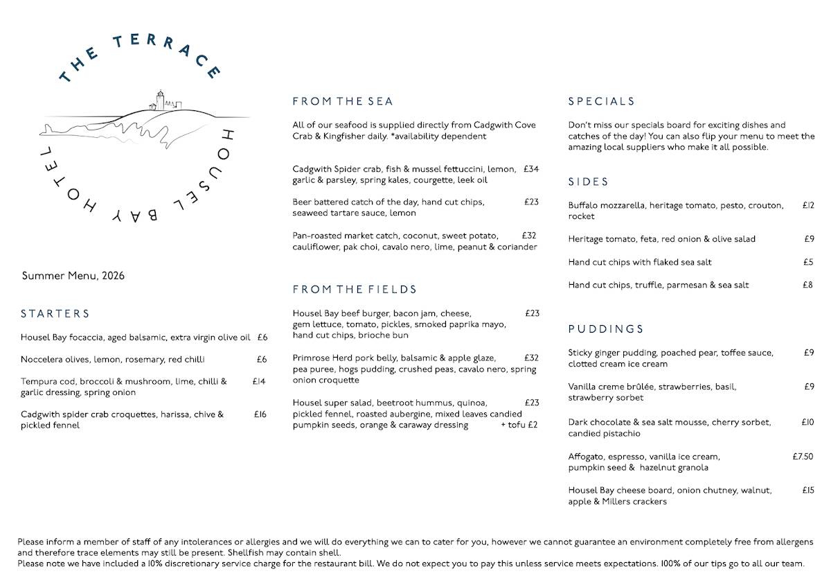 The Terrace Restaurant меню