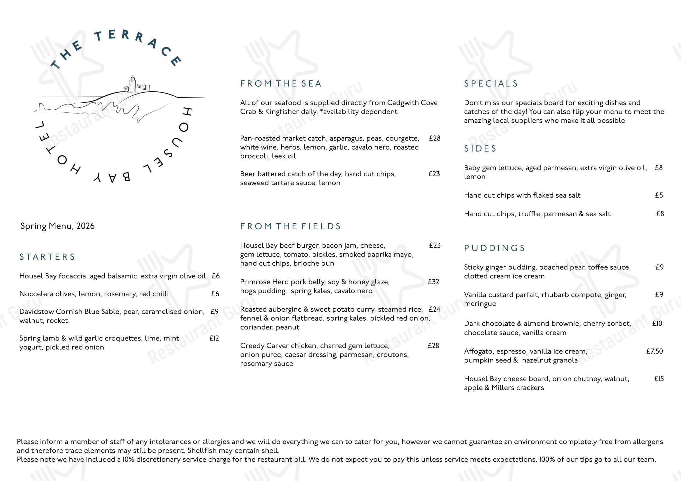 Основное меню ресторана The Terrace Restaurant в Грейде-Руане