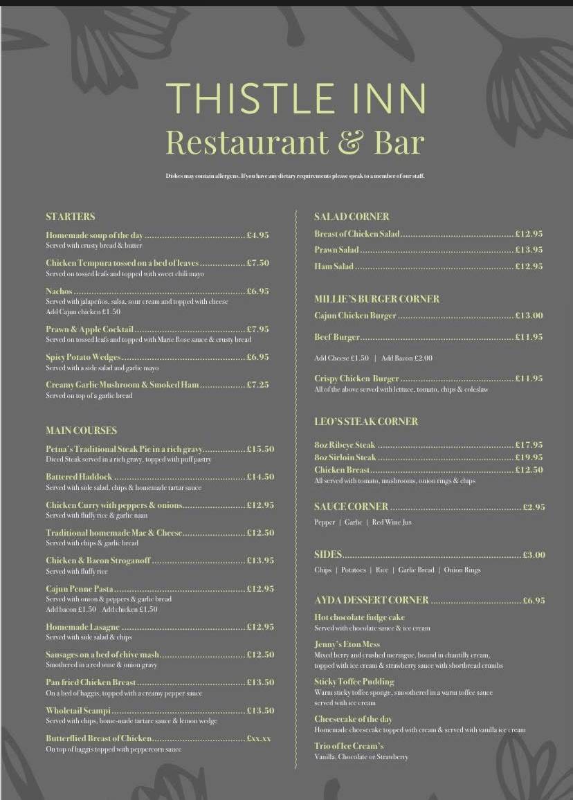 The Thistle Inn меню