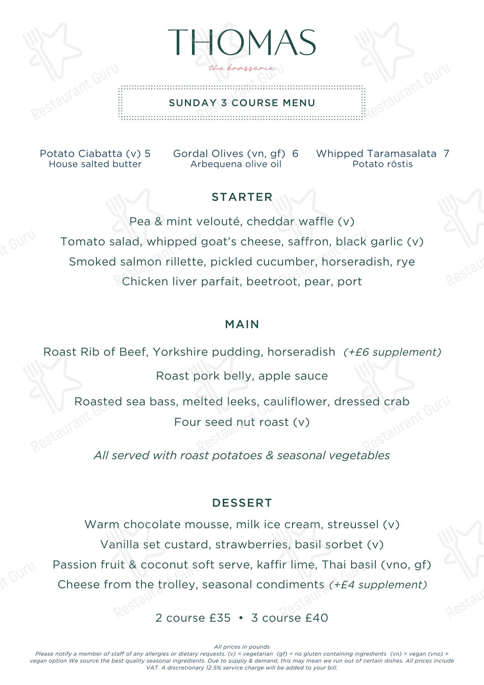Thomas в Кардифф - Catering Menu