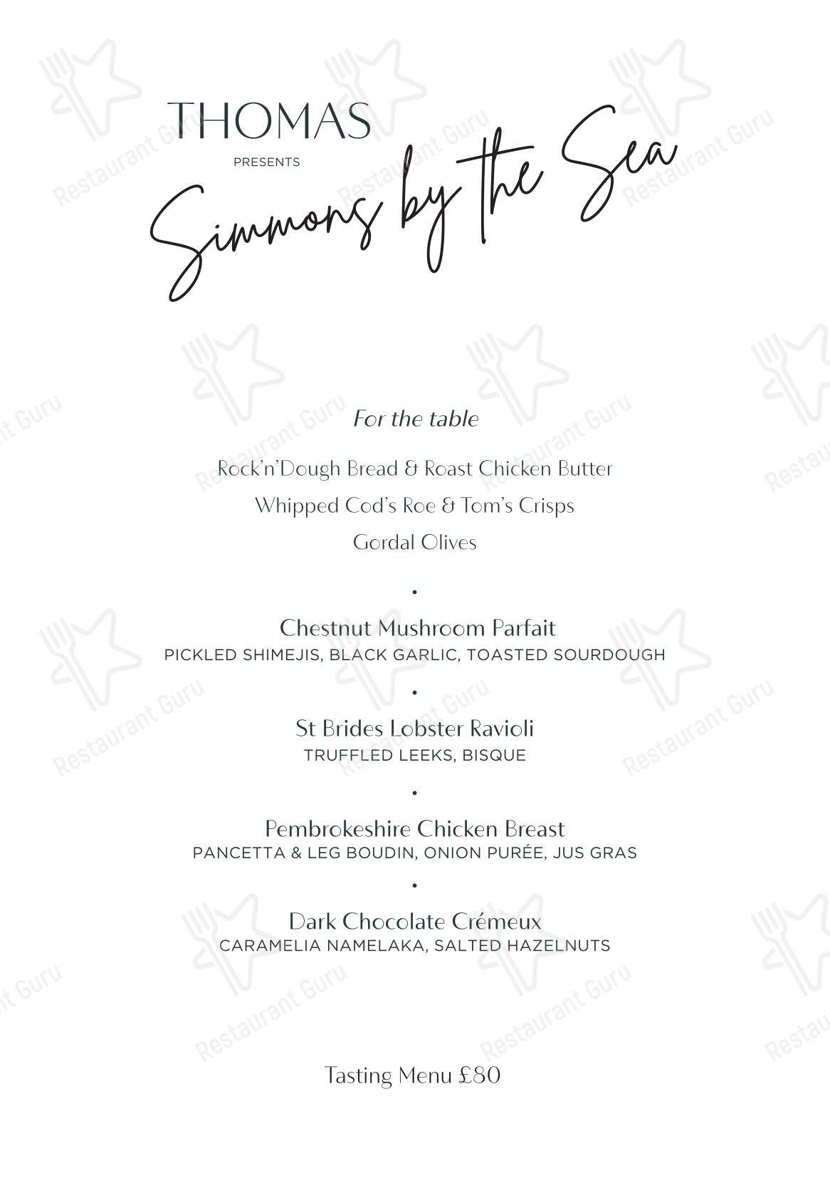 Thomas в Кардифф - Dinner Menu