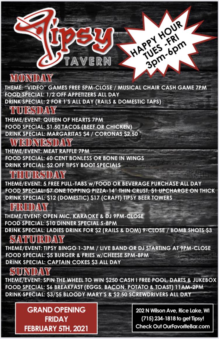 Tipsy Tavern меню