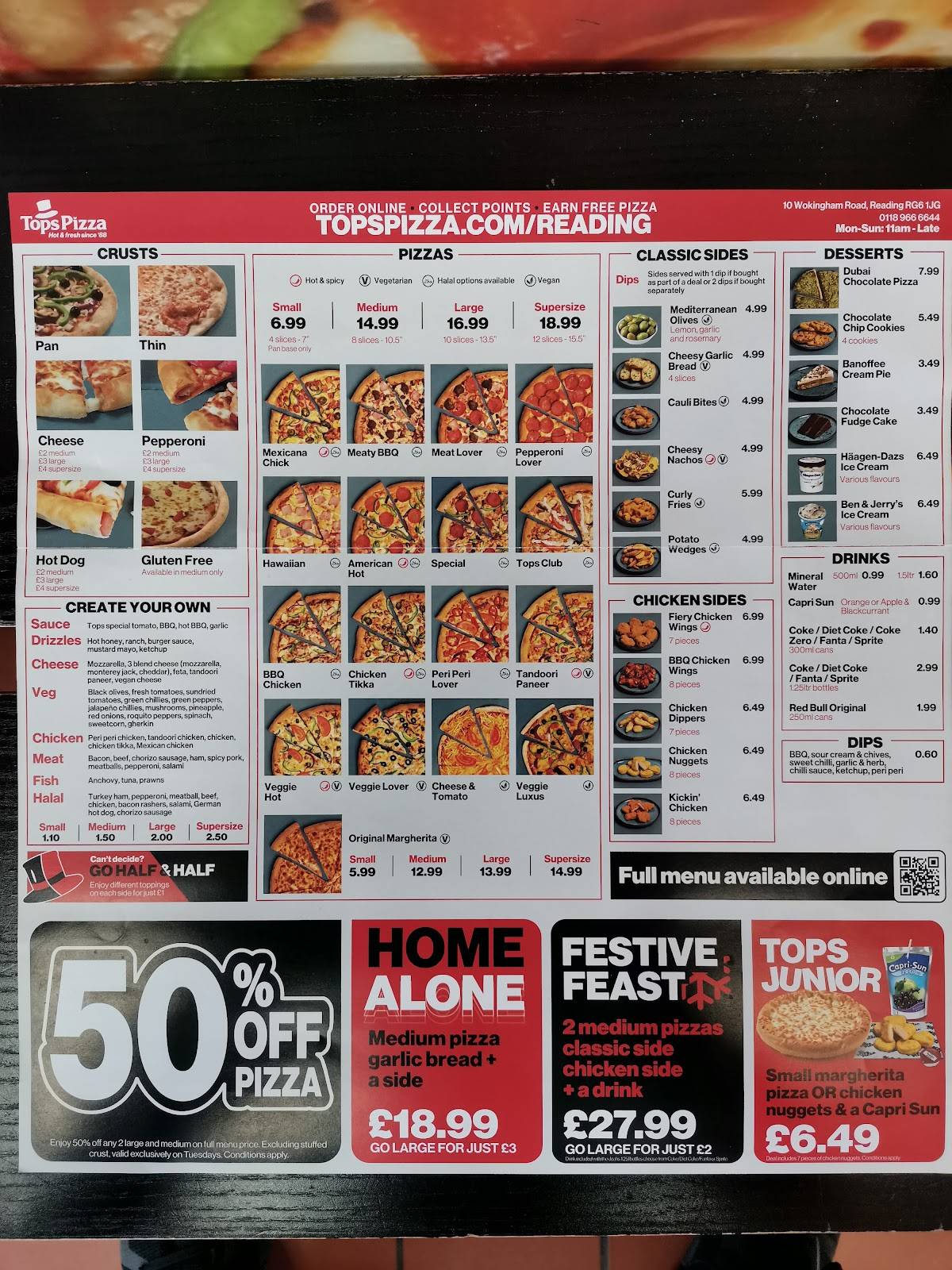 Tops Pizza меню