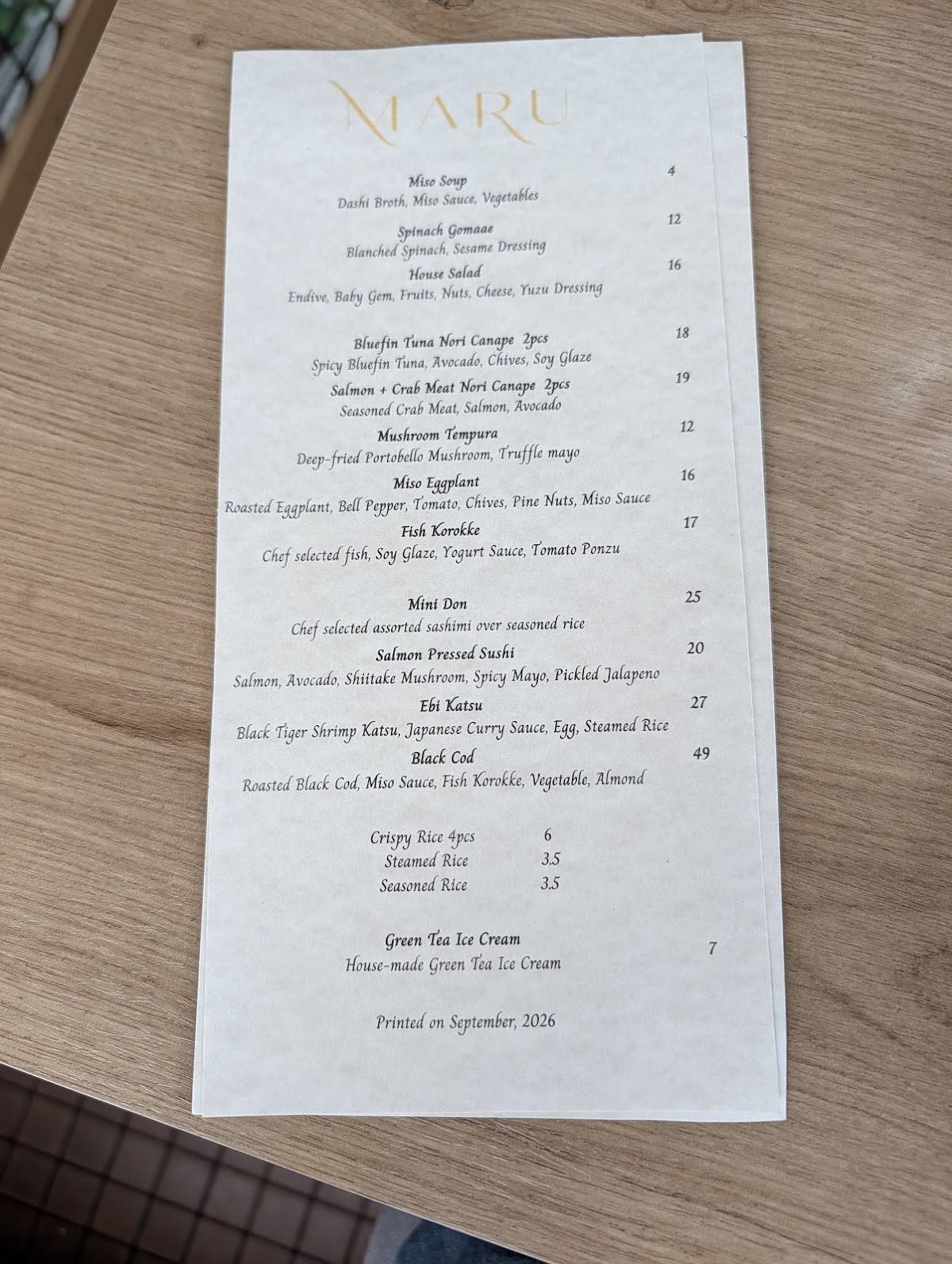 MARU Japanese Bistro меню