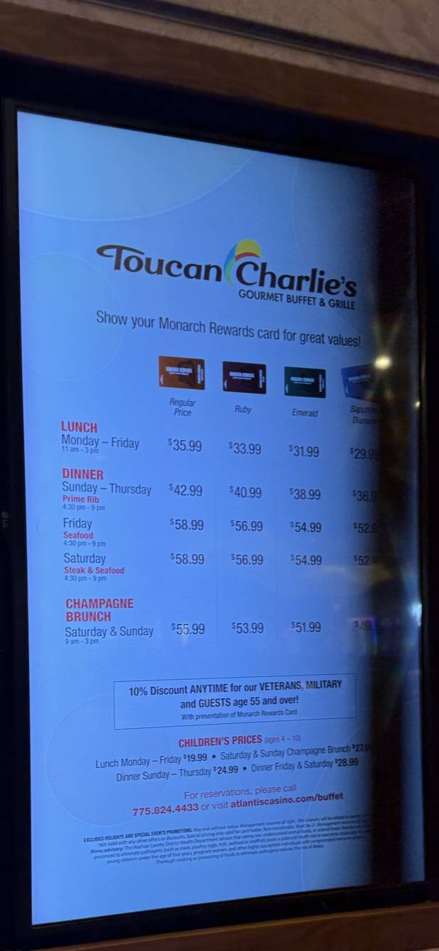 Toucan Charlie's Buffet & Grille меню