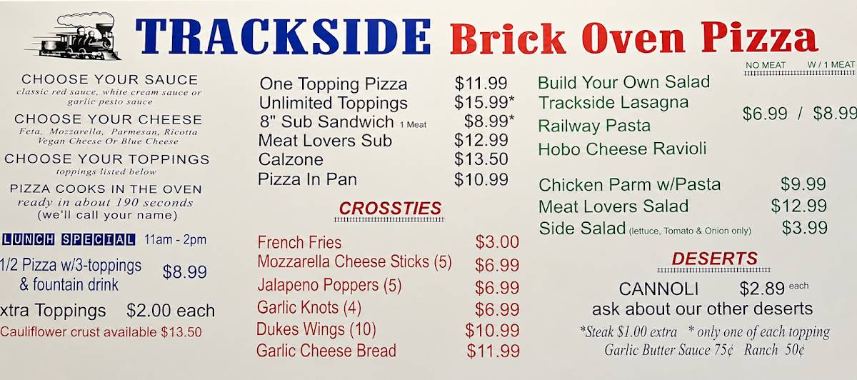 Trackside Pizza & Pub меню