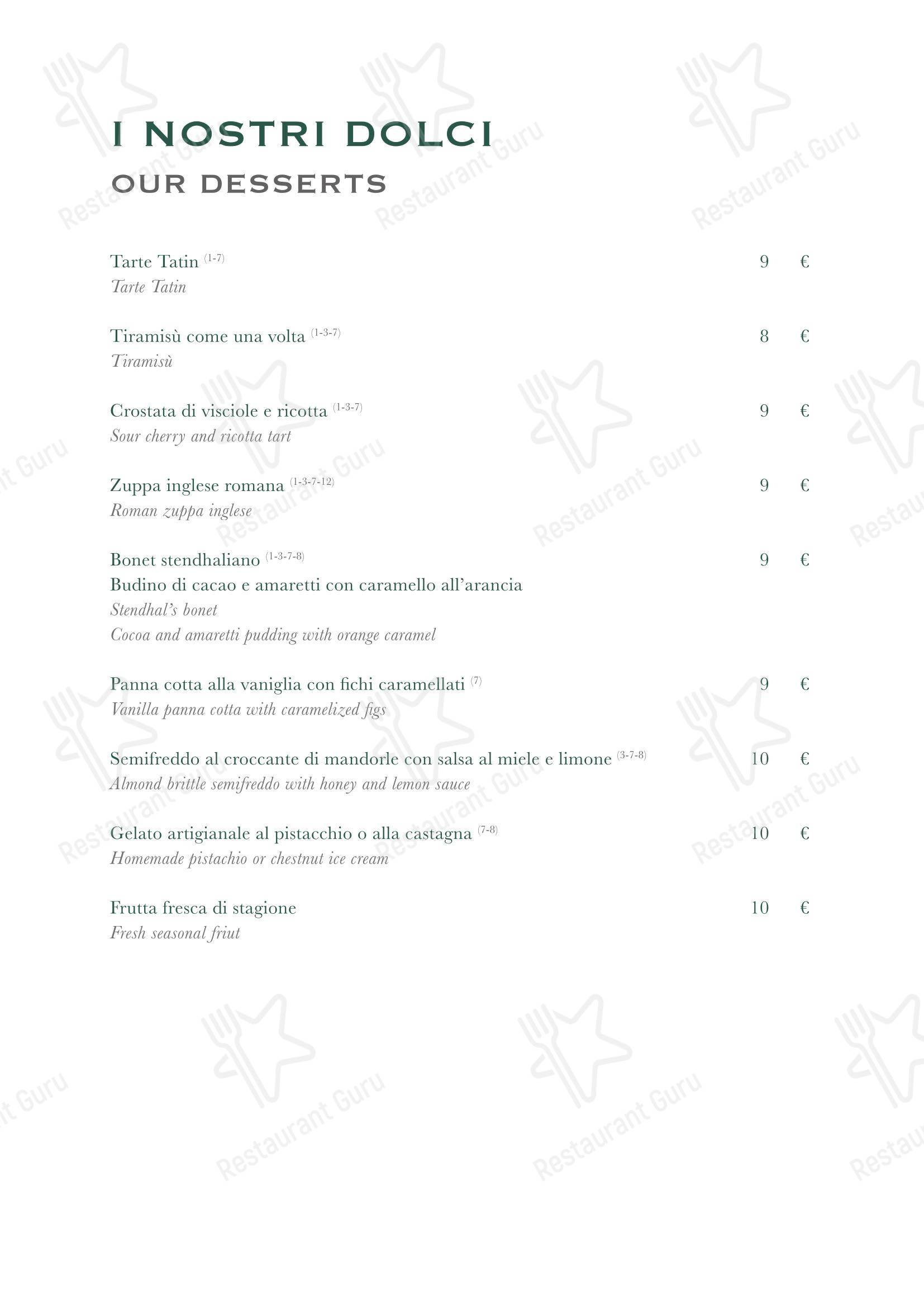 Основное меню ресторана Trattoria Stendhal Roma в Риме