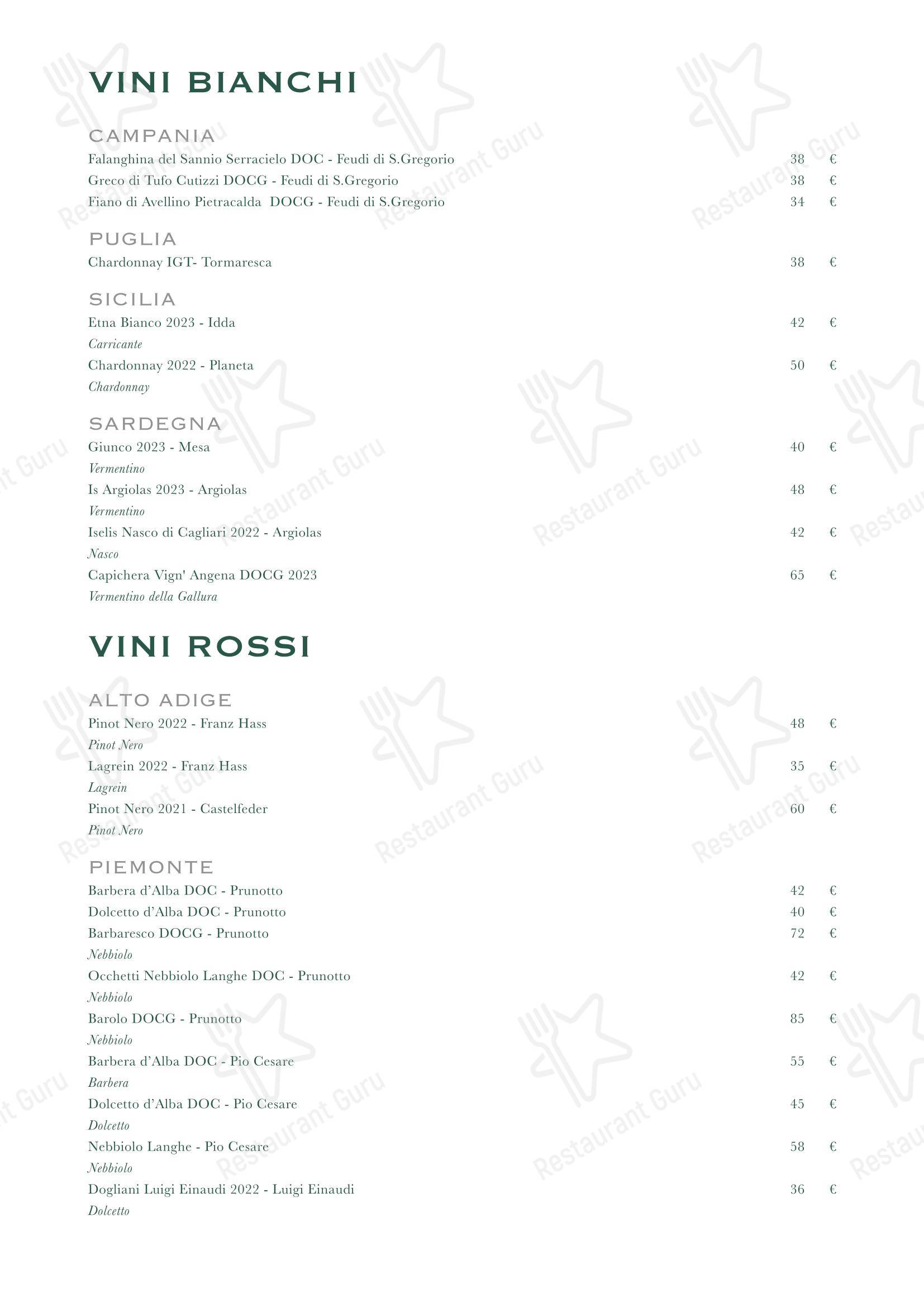 Меню ресторана Trattoria Stendhal Roma в Риме
