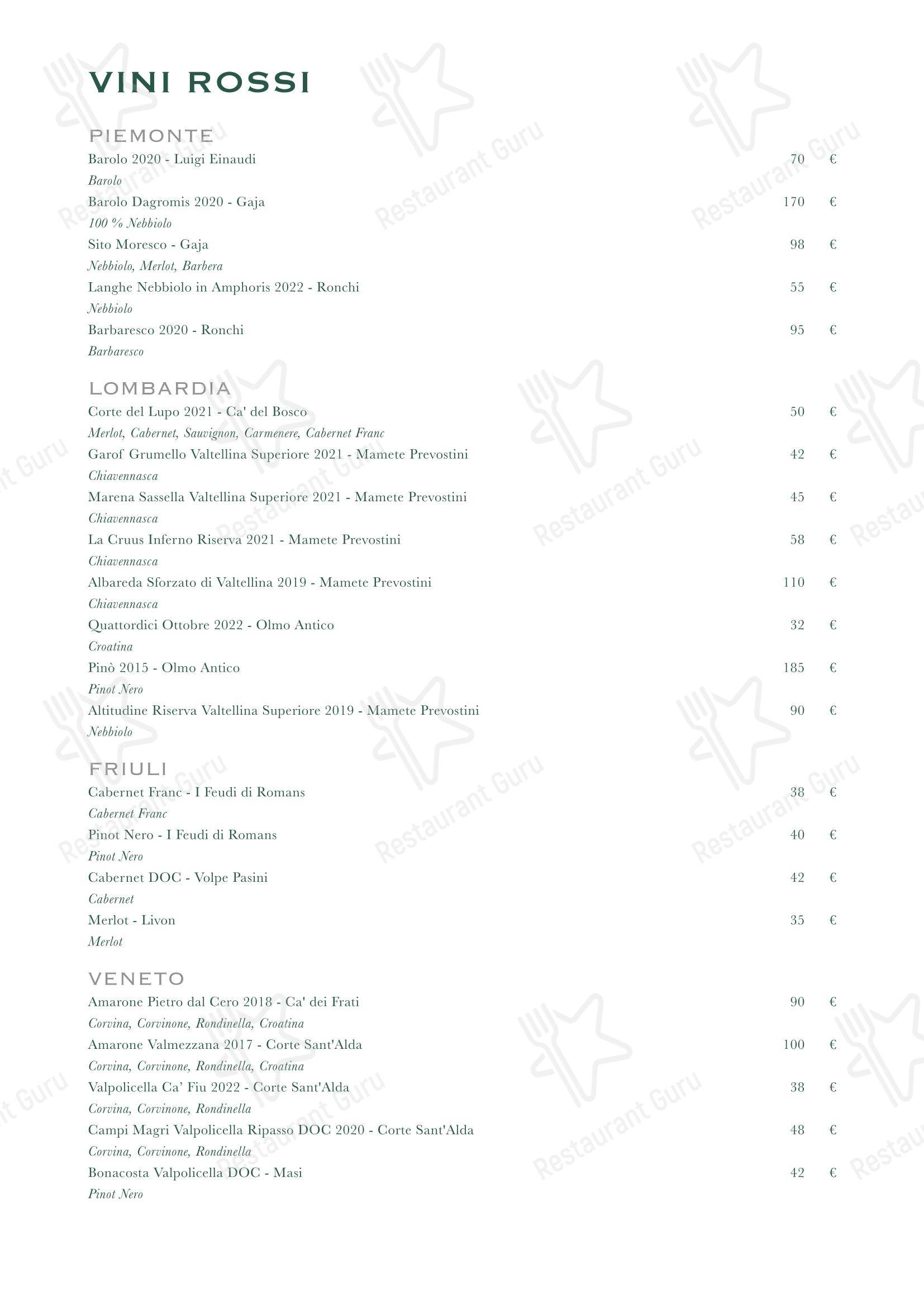 Меню ресторана Trattoria Stendhal Roma - Меню