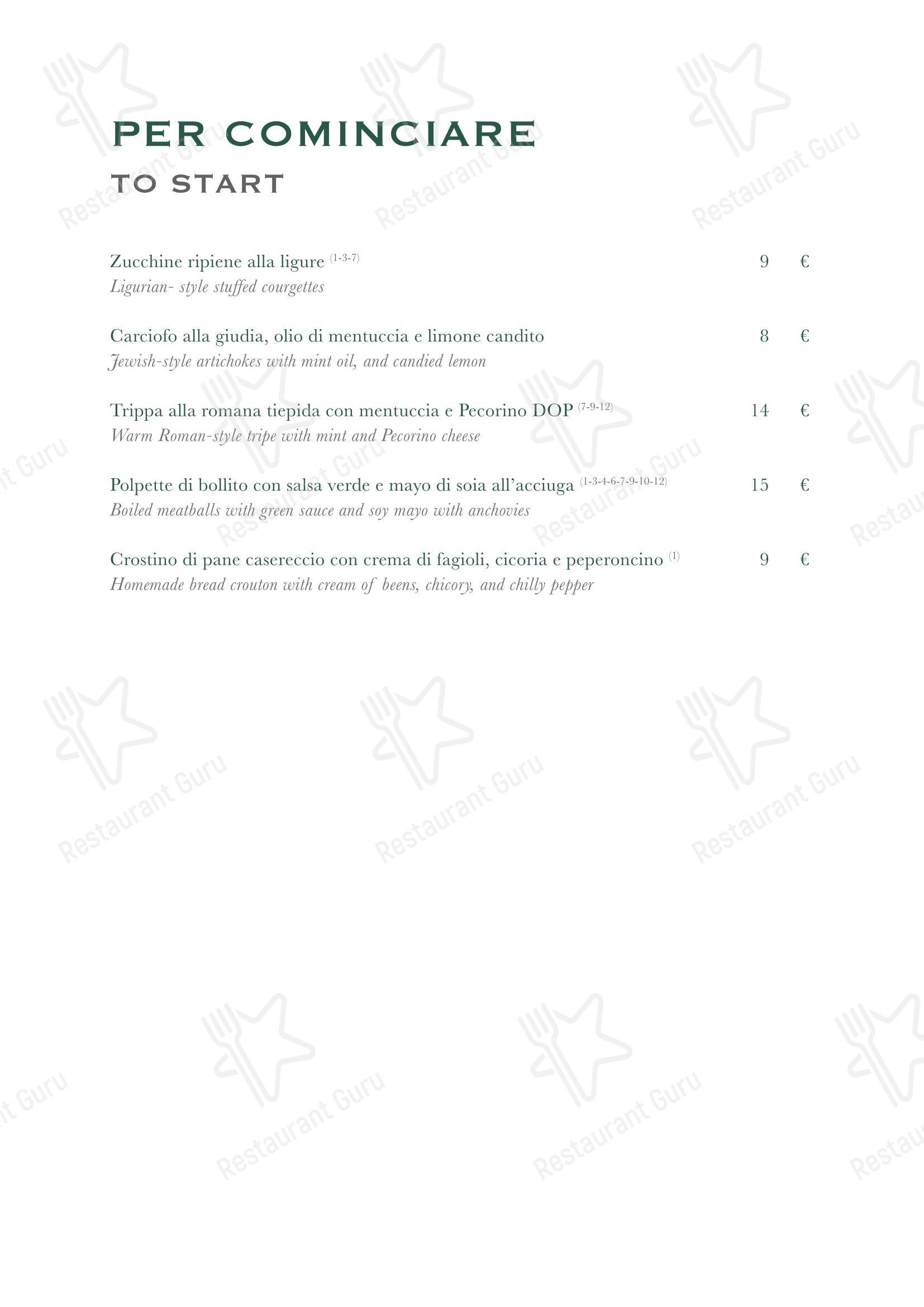 Trattoria Stendhal Roma в Риме - Основное меню