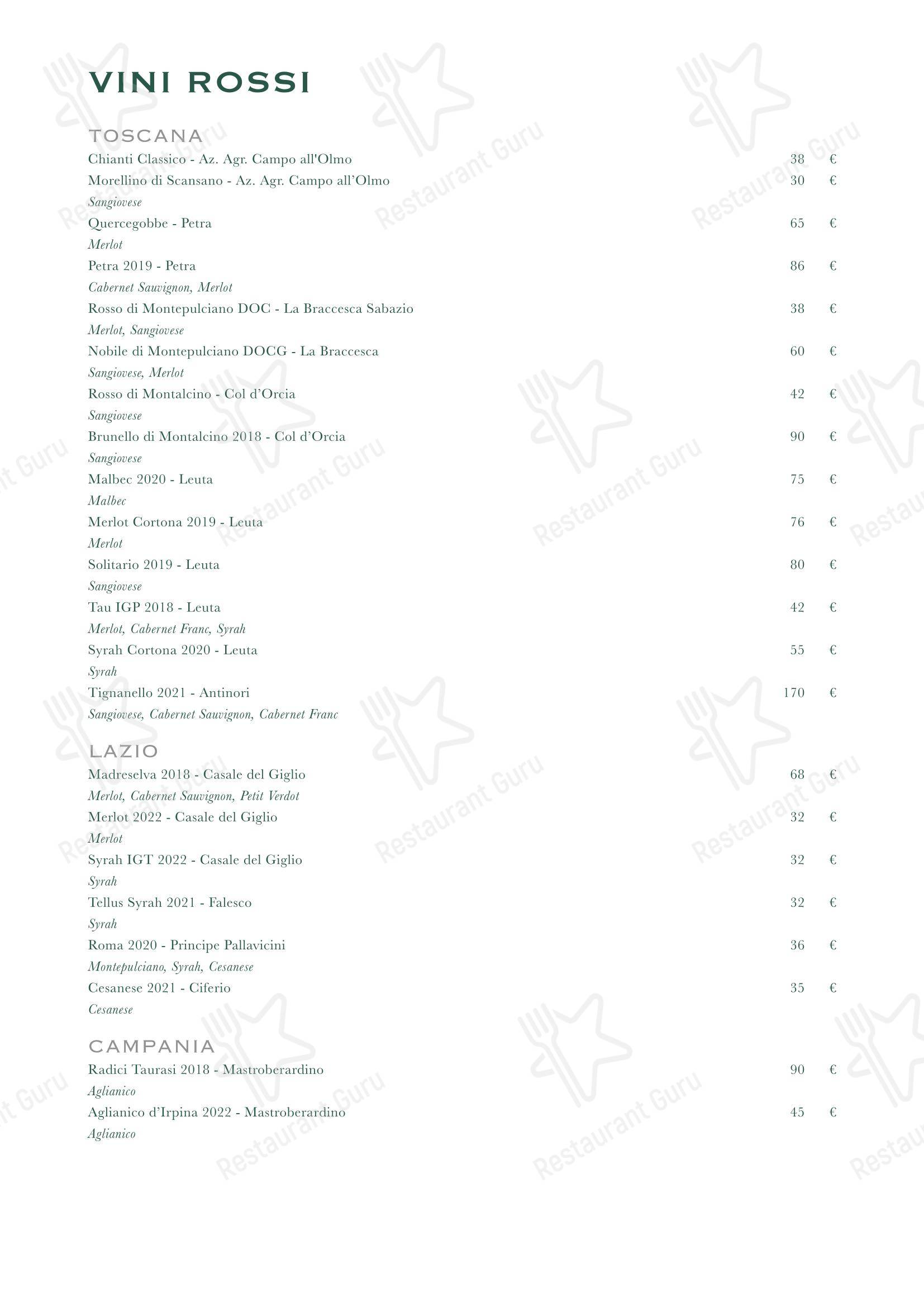 Меню ресторана Trattoria Stendhal Roma - Меню
