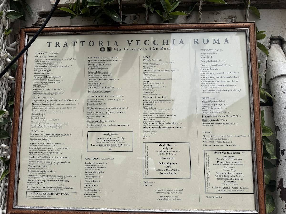 Trattoria Vecchia Roma меню