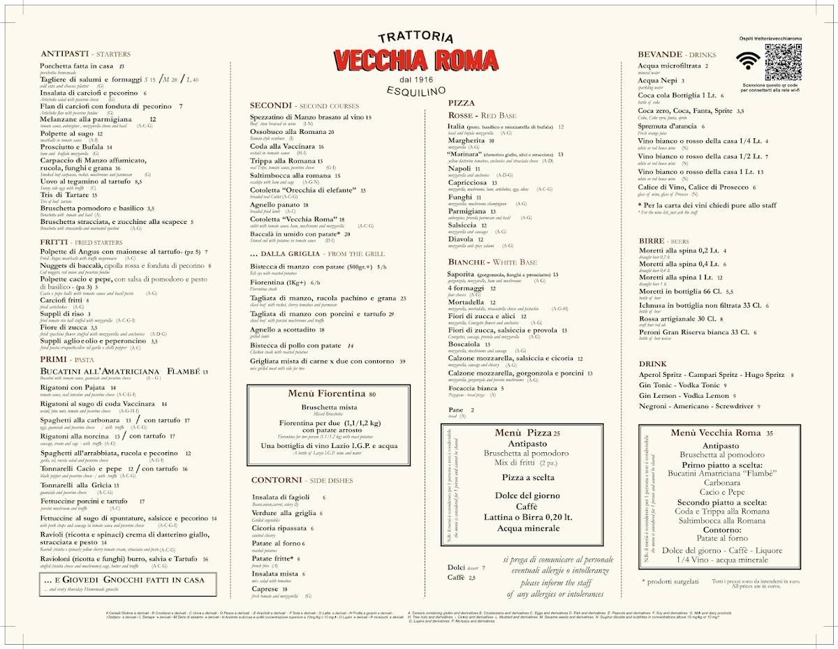 Trattoria Vecchia Roma меню