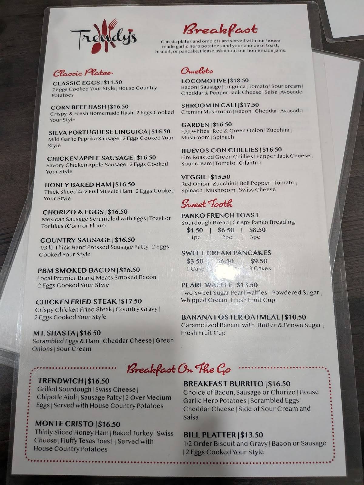 Trendy's Restaurant меню