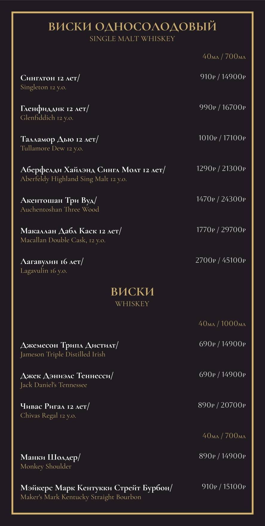 Tunes Lounge меню