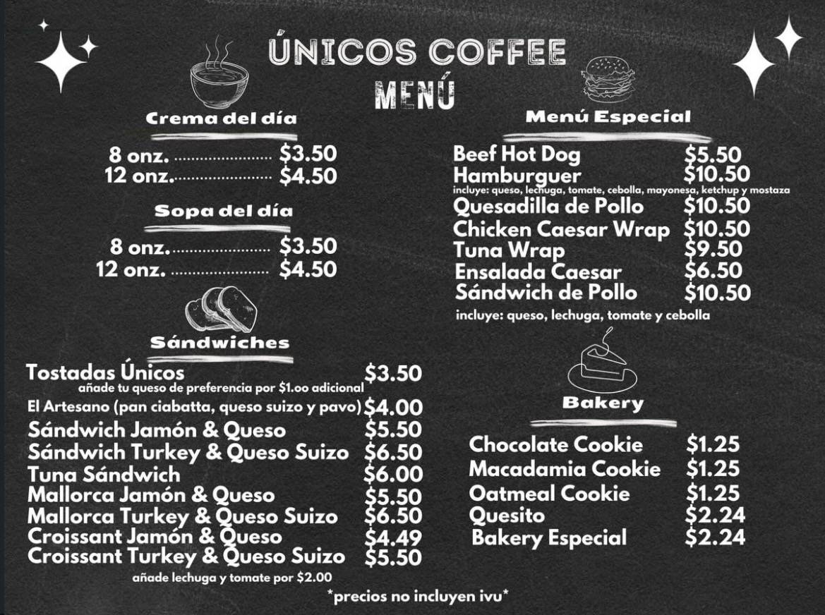 Unicos Coffee меню