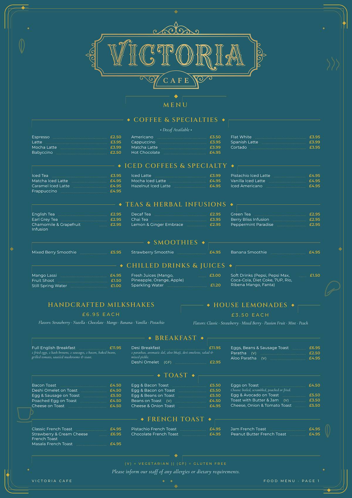 Victoria Cafe меню
