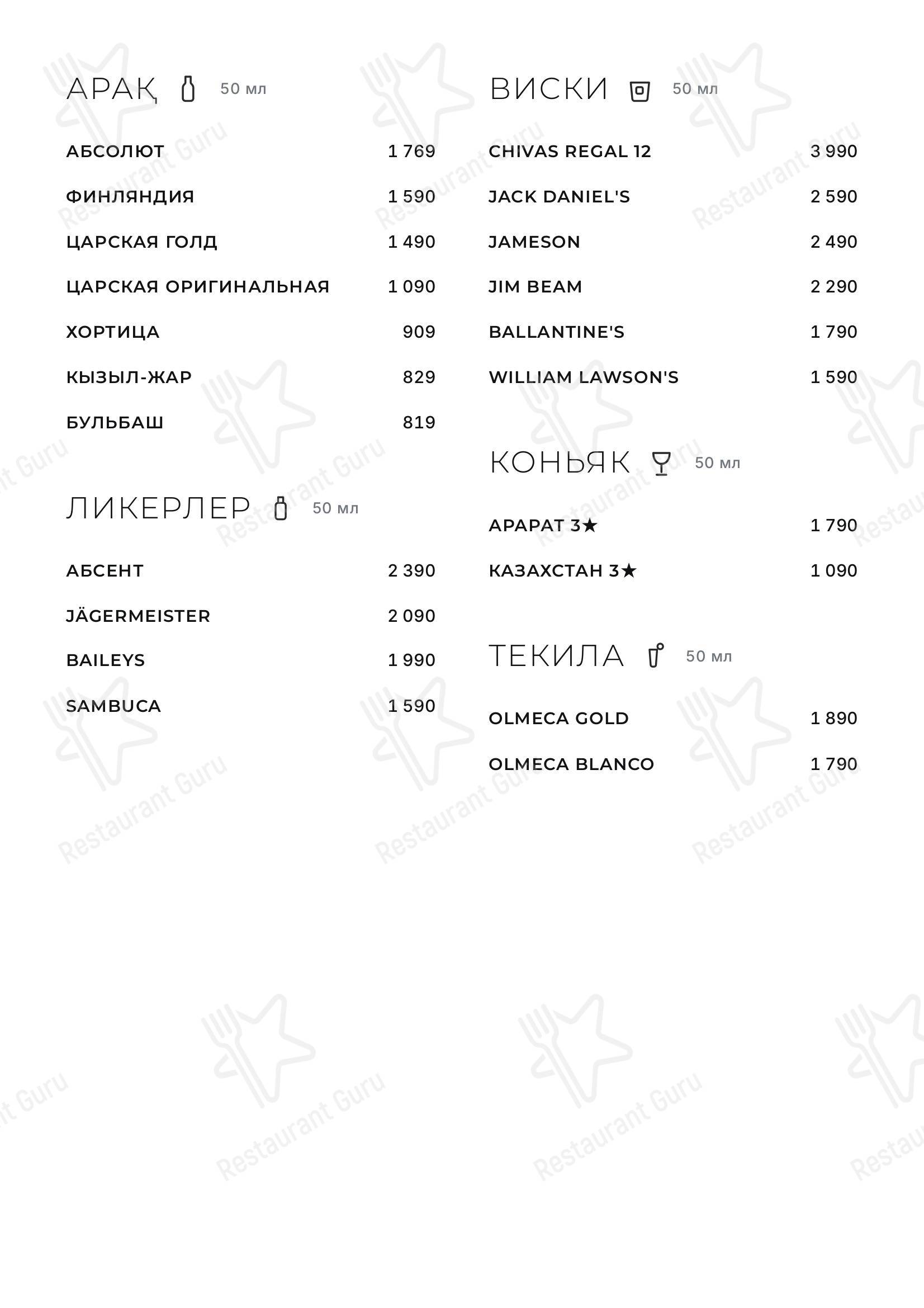 Меню ресторана Victoria - Меню напитков