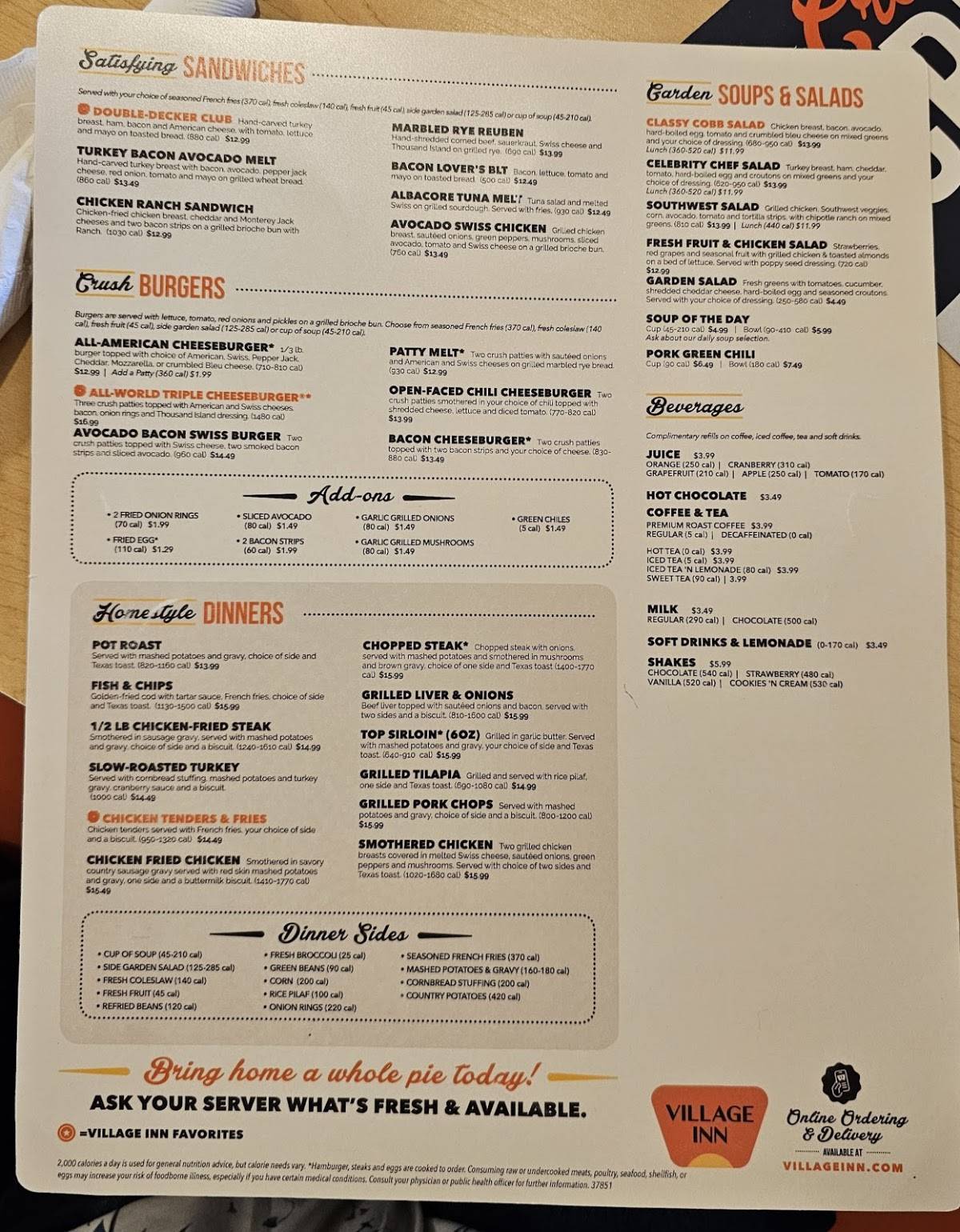 Village Inn меню