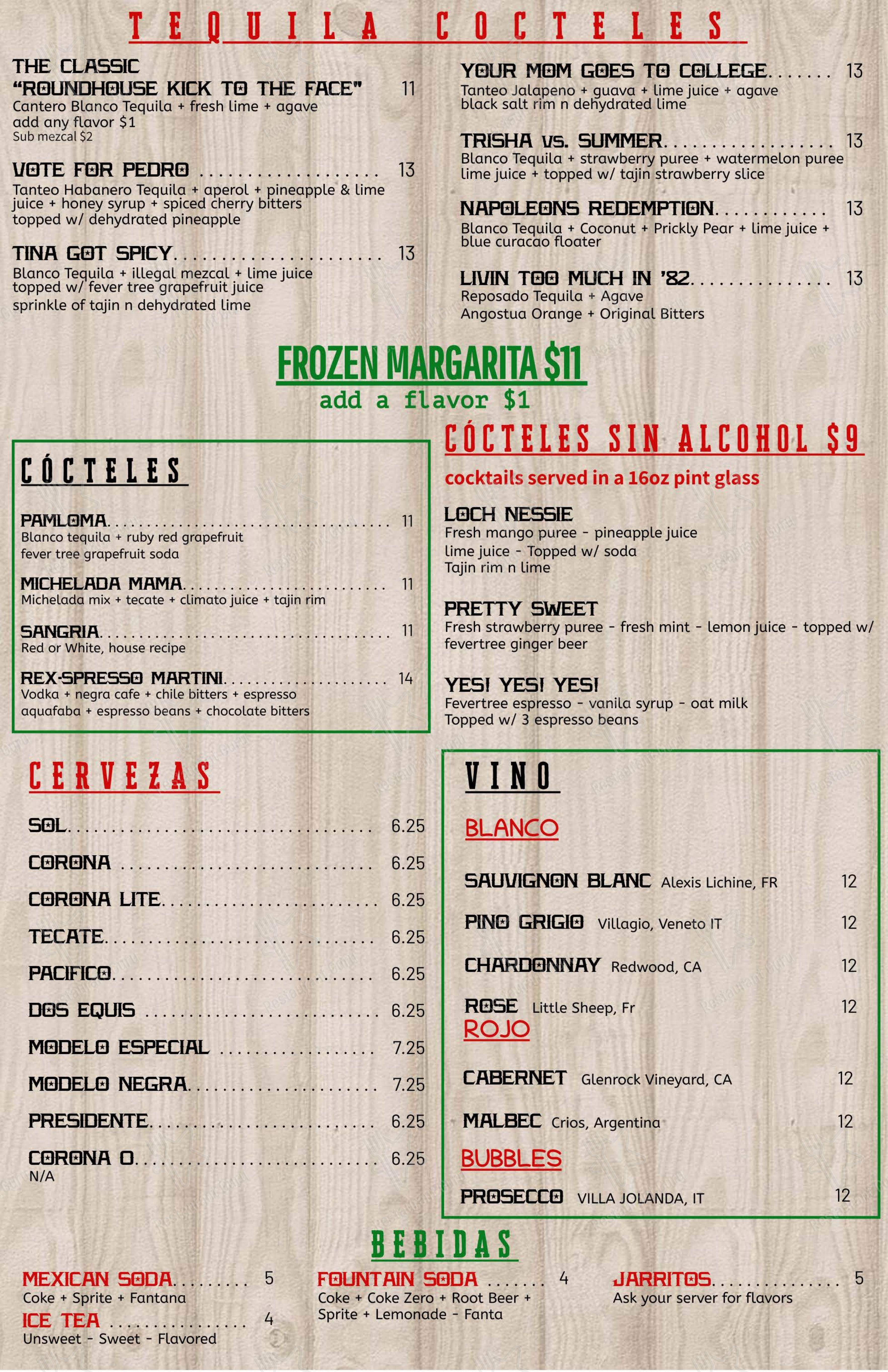 Меню паба и бара Vote For Pedro Mexican Sports Cantina - 菜单