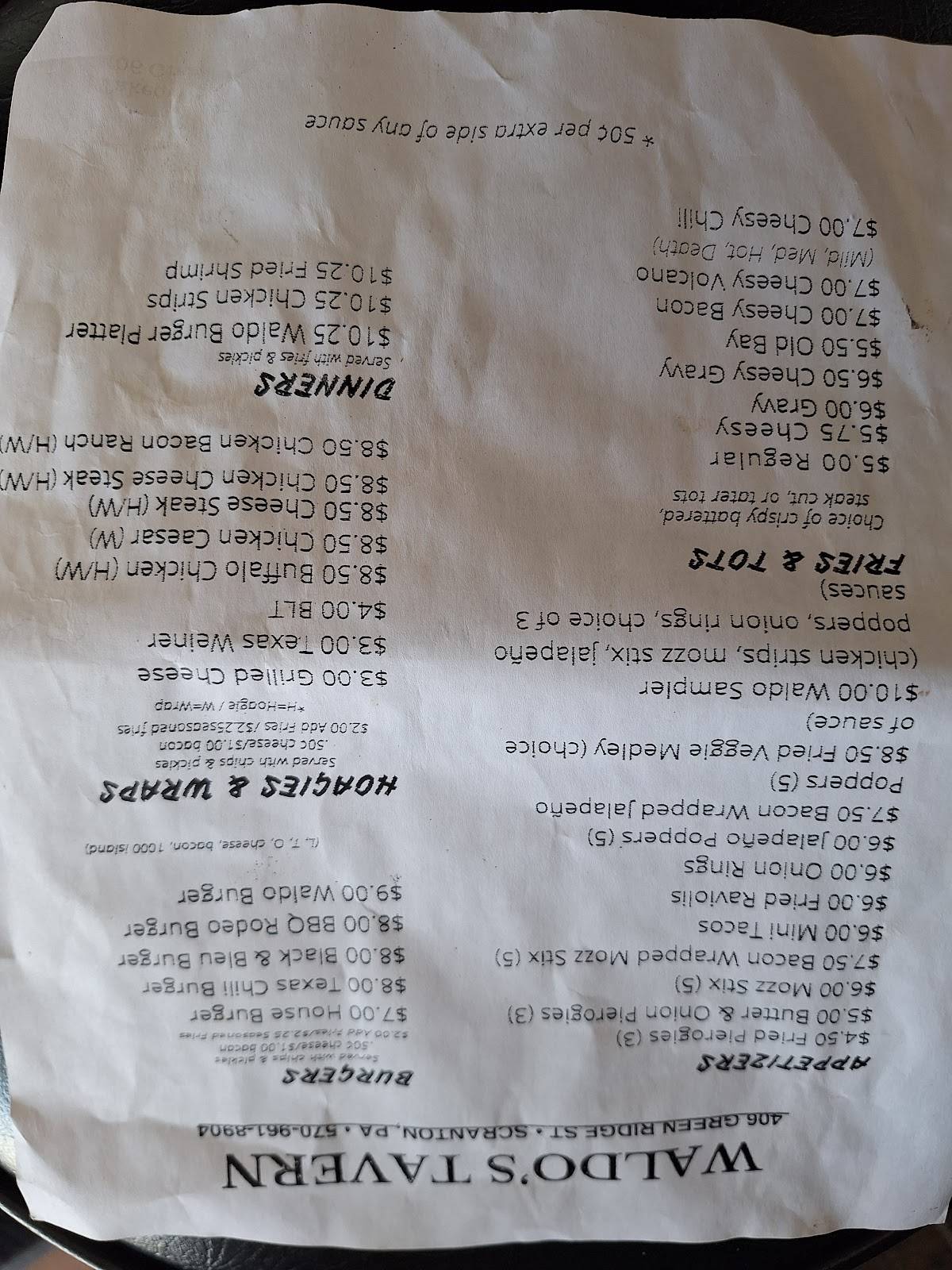 Waldo's Tavern меню