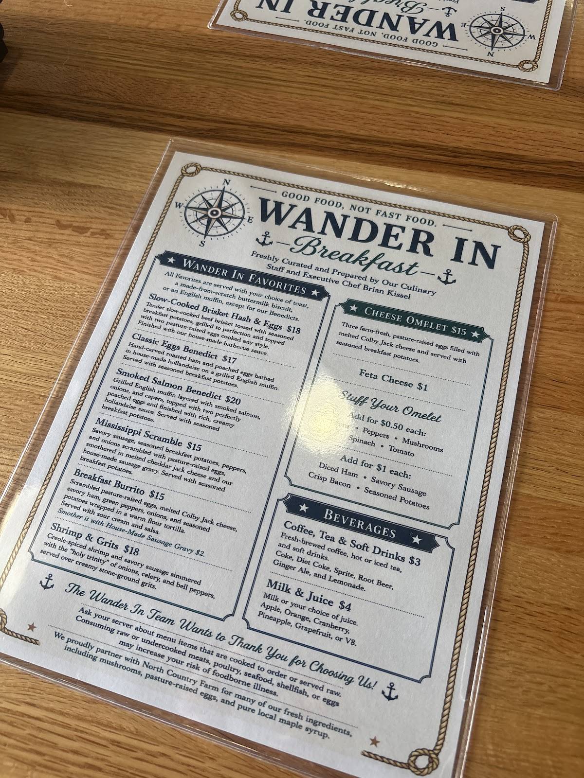 Wander In меню